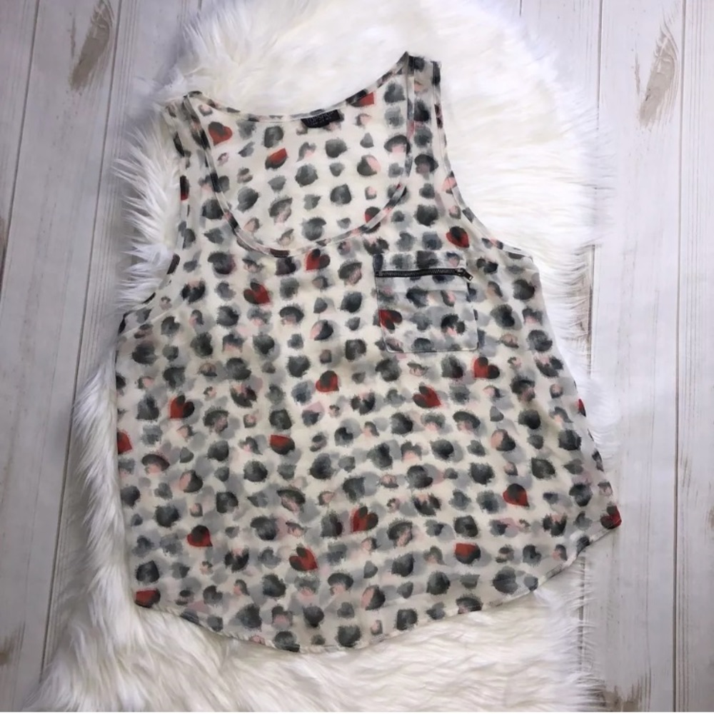 Topshop Sheer Hearts Blouse Zipper Pocket Top